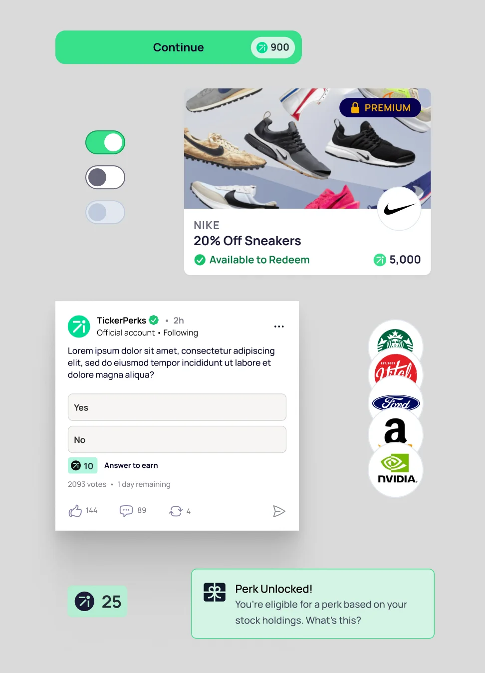 TickerPerks design components