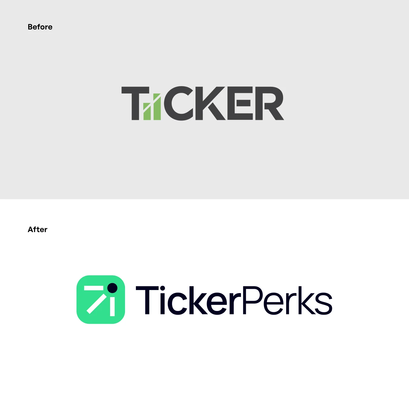 Old TiiCKER logo vs new TickerPerks logo